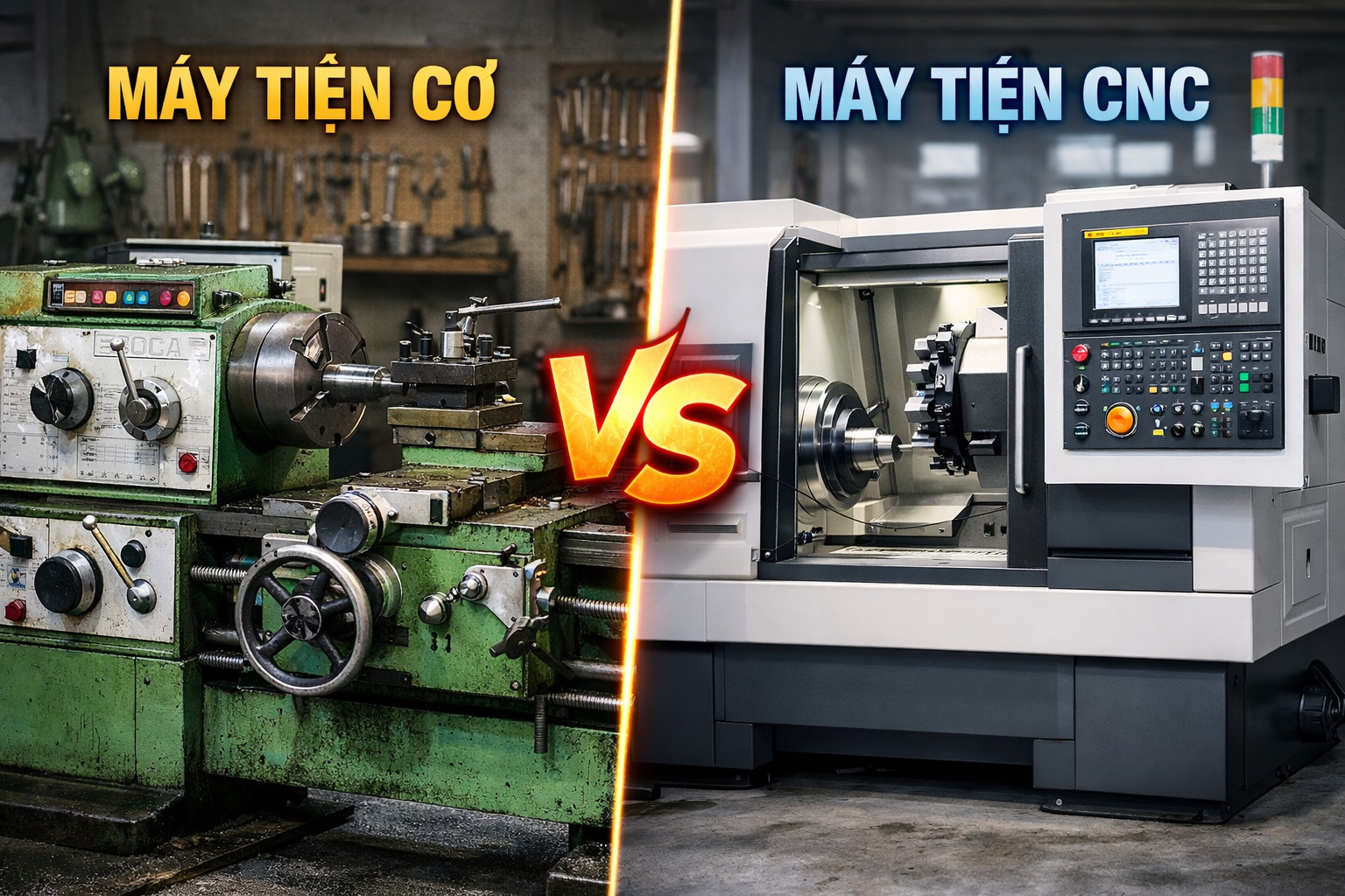 so sánh máy tiện cơ và máy tiện cnc